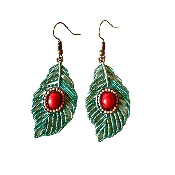 Vintage Style Large Dangle Hoop Earrings Bronze Tone - Picture 4 of 5